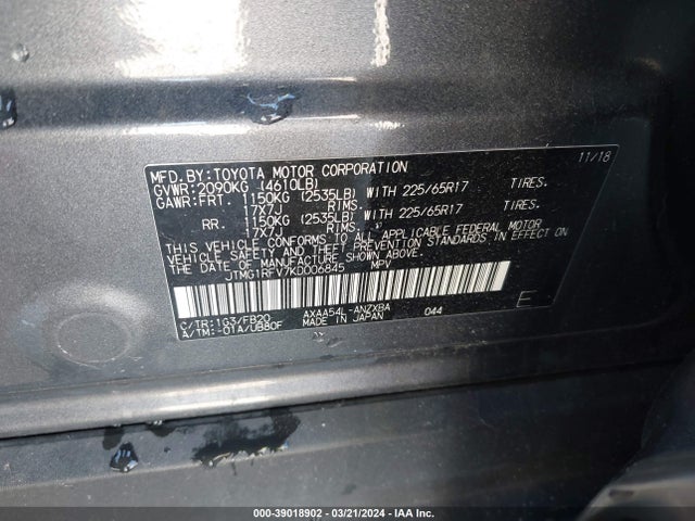 Toyota RAV4 LE 2019 JTMG1RFV7KD006845 Image 9