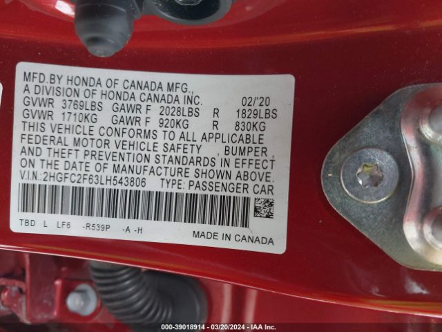 2HGFC2F63LH543806 Honda Civic Lx