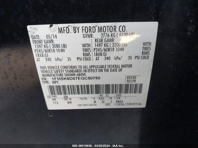 Ford EXPLORER XLT 2014 1FM5K8D87EGC50750 Image 9
