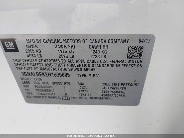 Chevrolet EQUINOX LS 2017 2GNALBEK2H1595605 Image 9