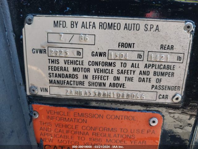 1987 ALFA ROMEO SPIDER ZARBA5588H1048066 Photo 8