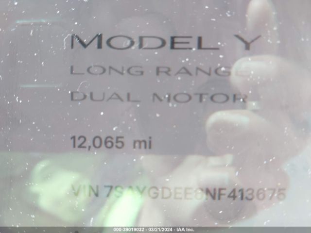 7SAYGDEE6NF413675 Tesla Model Y Long Range Dual Motor All-wheel Drive