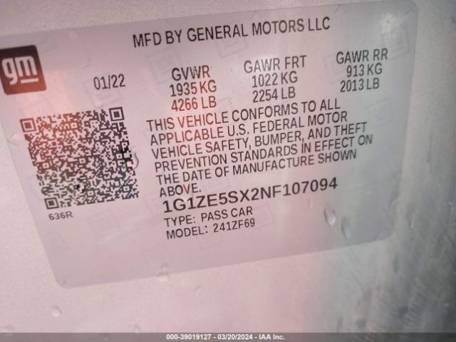 1G1ZE5SX2NF107094 Chevrolet Malibu Fwd Premier