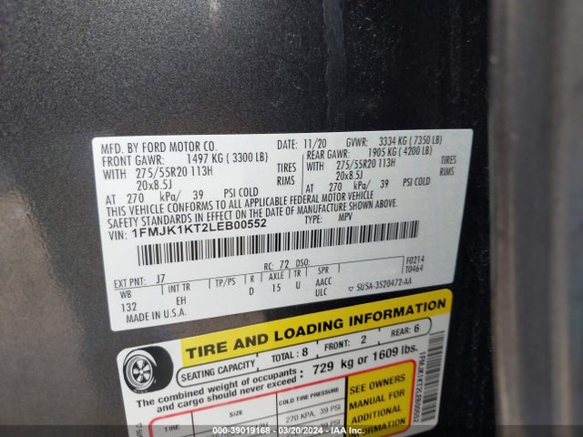 Ford Expedition Limited Max 2020 1FMJK1KT2LEB00552 Image 9