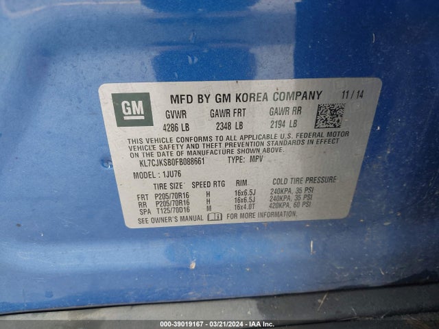 Chevrolet Trax 1ls 2015 KL7CJKSB0FB088661 Image 9