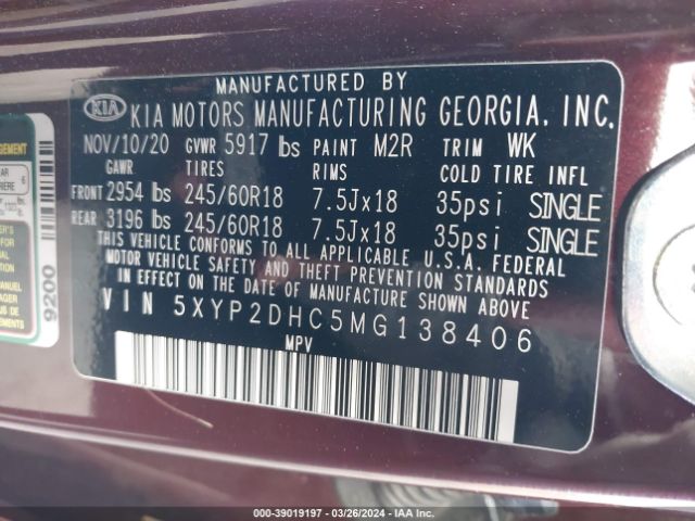 5XYP2DHC5MG138406 KIA Telluride Lx