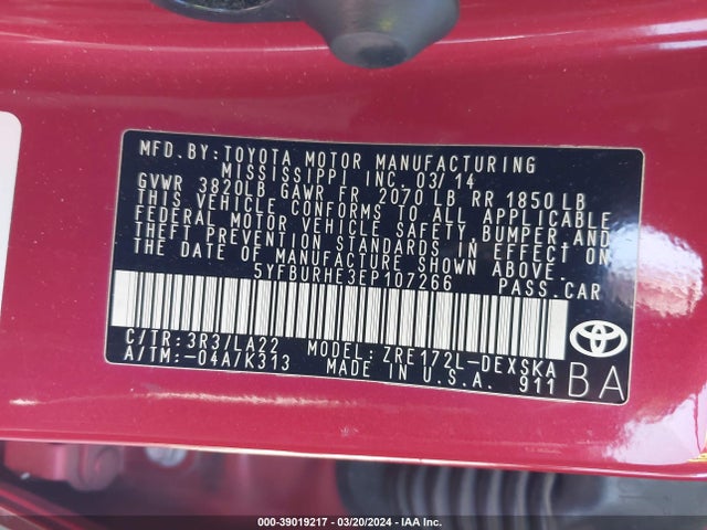 Toyota Corolla S Premium 2014 5YFBURHE3EP107266 Image 9