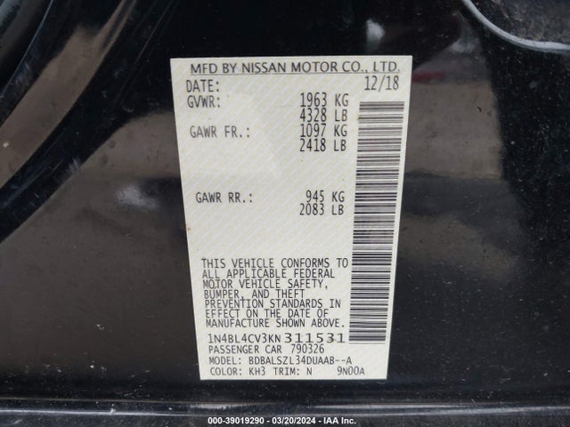 Nissan Altima 2.5 Sr 2019 1N4BL4CV3KN311531 Image 9