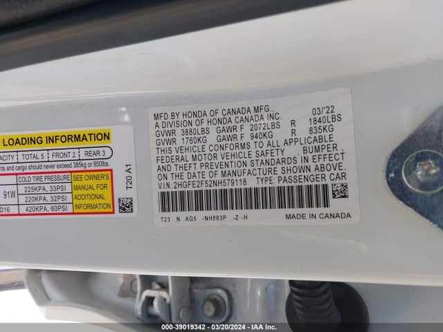 Honda Civic Sport 2022 2HGFE2F52NH579118 Image 8