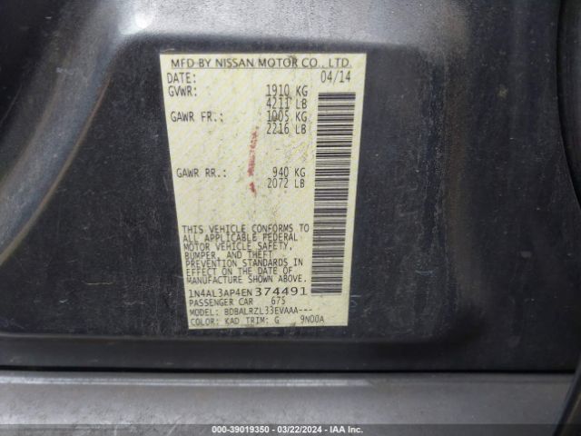 1N4AL3AP4EN374491 Nissan Altima 2.5/2.5 S/2.5 Sl/2.5 Sv
