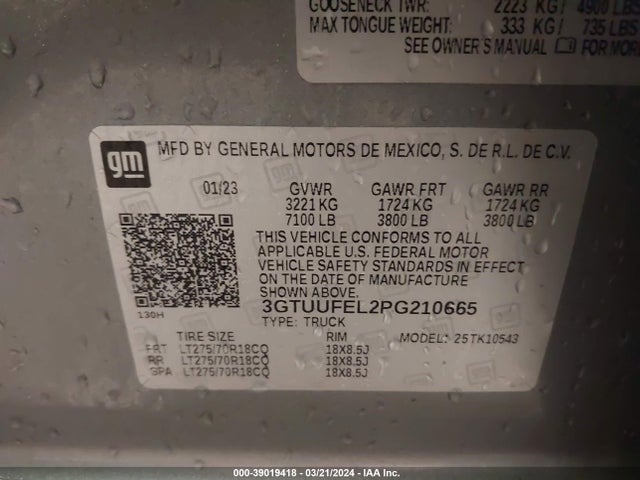 GMC Sierra 1500 4wd  Short Box At4x 2023 3GTUUFEL2PG210665 Image 9