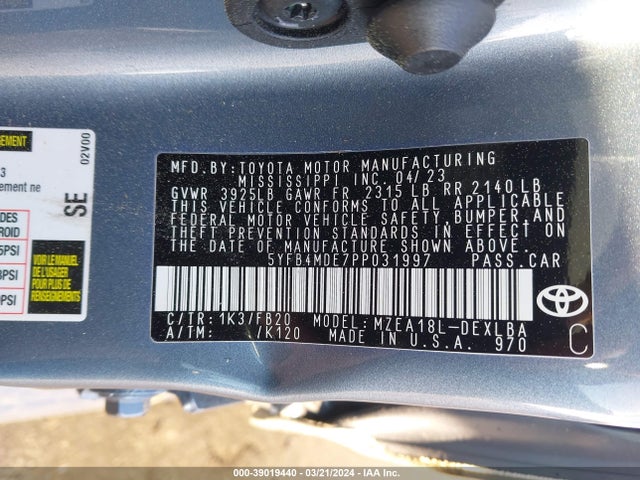 Toyota COROLLA LE 2023 5YFB4MDE7PP031997 Image 9