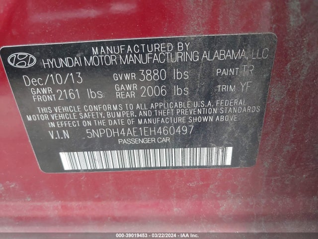 Hyundai ELANTRA SE 2014 5NPDH4AE1EH460497 Image 9