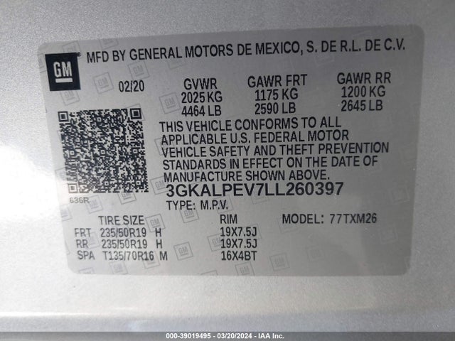 3GKALPEV7LL260397 GMC Terrain Fwd Slt