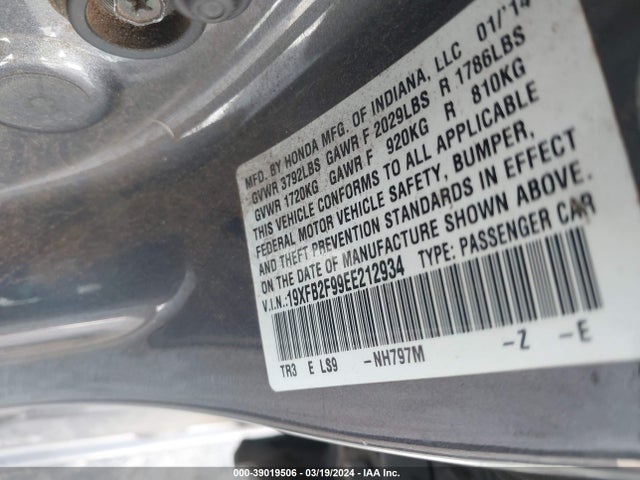 Honda Civic Ex-l 2014 19XFB2F99EE212934 Image 9