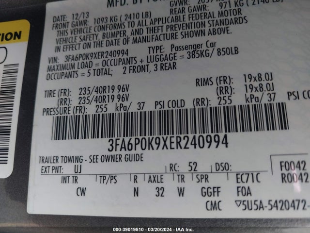Ford Fusion Titanium 2014 3FA6P0K9XER240994 Image 9