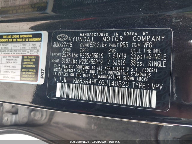 Hyundai Santa Fe Limited 2016 KM8SR4HFXGU140523 Image 9