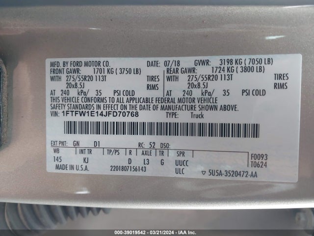 Ford F-150 King Ranch 2018 1FTFW1E14JFD70768 Image 9