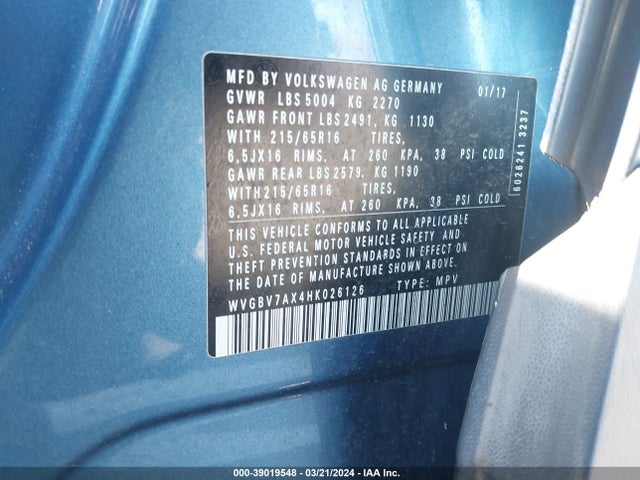 WVGBV7AX4HK026126 Volkswagen Tiguan 2.0t/2.0t S