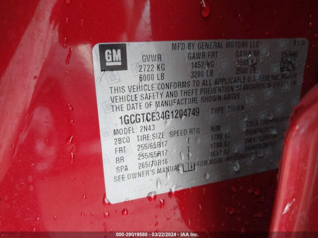 1GCGTCE34G1204749 Chevrolet Colorado Lt