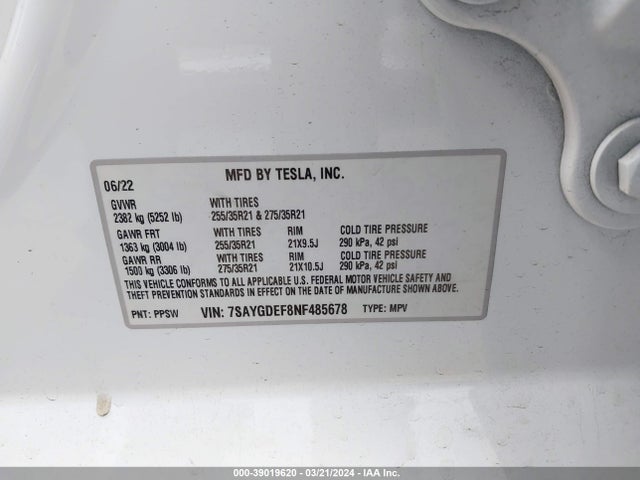 7SAYGDEF8NF485678 Tesla Model Y Performance Dual Motor All-wheel Drive