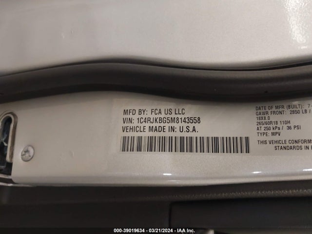 1C4RJKBG5M8143558 Jeep Grand Cherokee L Limited 4x4