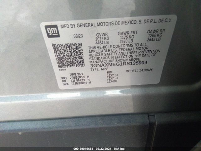 3GNAXMEG1RS135904 Chevrolet Equinox Fwd Rs