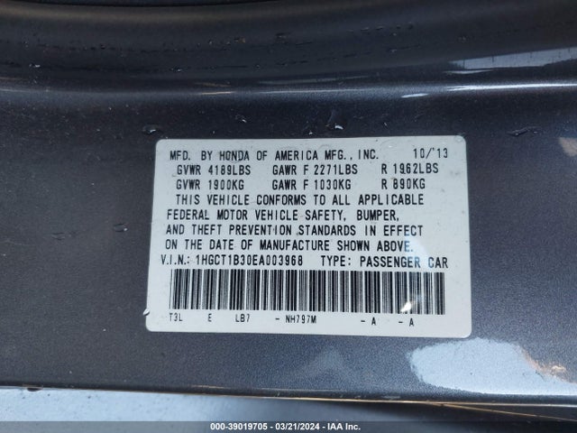 Honda Accord Lx-s 2014 1HGCT1B30EA003968 Image 9