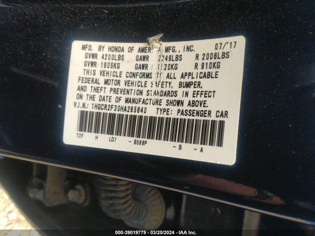 Honda ACCORD LX 2017 1HGCR2F30HA265640 Image 9