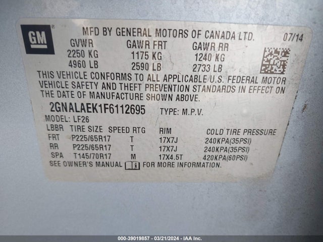 Chevrolet EQUINOX LS 2015 2GNALAEK1F6112695 Image 9