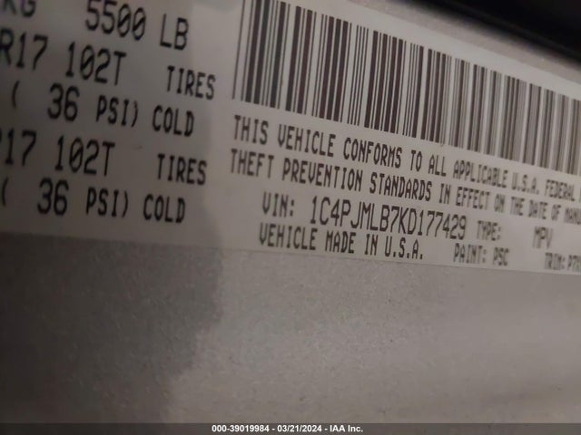 1C4PJMLB7KD177429 Jeep Cherokee Latitude Plus 4x4