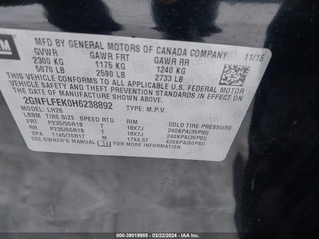 Chevrolet EQUINOX LT 2017 2GNFLFEK0H6238892 Image 9