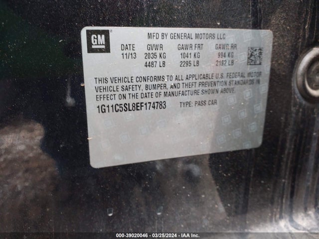 Chevrolet MALIBU 1LT 2014 1G11C5SL8EF174783 Image 9