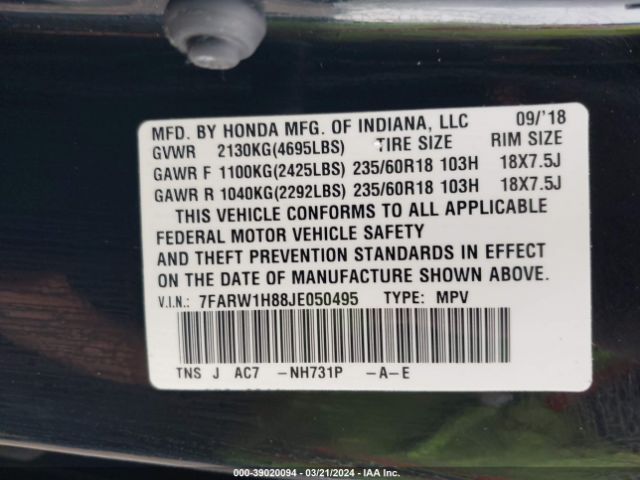 7FARW1H88JE050495 Honda Cr-v Ex-l/ex-l Navi