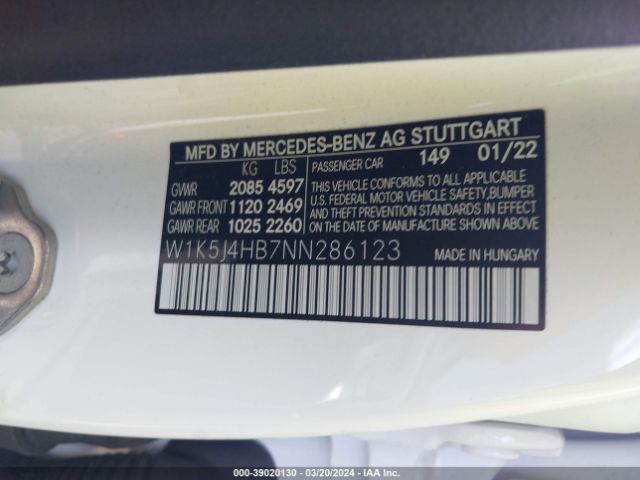 W1K5J4HB7NN286123 Mercedes-Benz Cla 250 Coupe 4matic