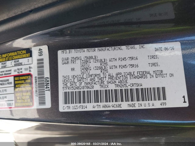 Toyota Tacoma Sr 2016 5TFRX5GN0GX070620 Image 9