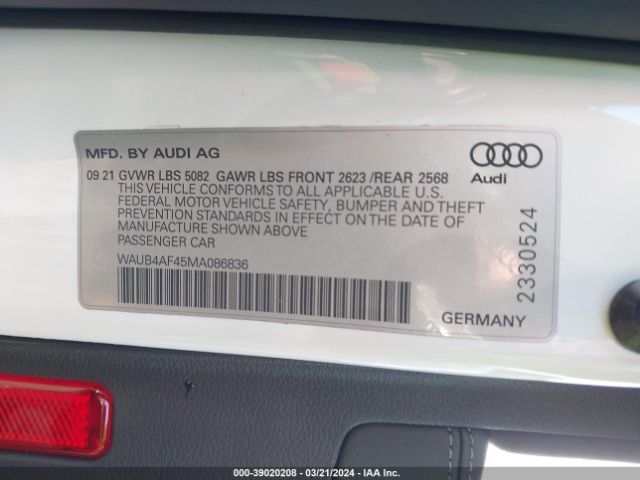 WAUB4AF45MA086836 Audi S4 Premium Plus Tfsi Quattro Tiptronic