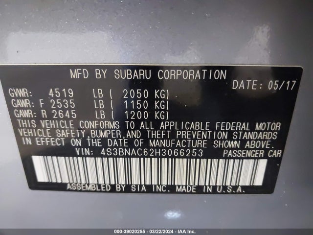 Subaru Legacy 2.5i Premium 2017 4S3BNAC62H3066253 Image 9