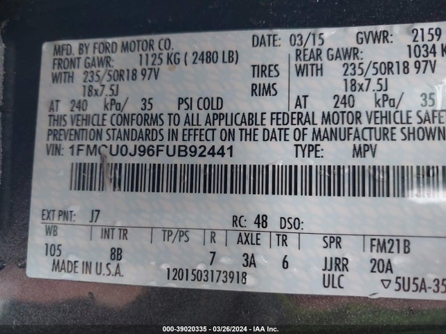 Ford Escape Titanium 2015 1FMCU0J96FUB92441 Image 9