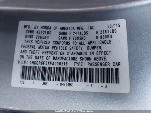 1HGCR6F5XFA008216 Honda Accord Hybrid Ex-l