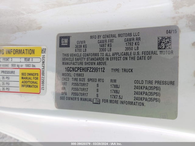 Chevrolet Silverado 1500 Wt 2015 1GCNCPEH0FZ299112 Image 9