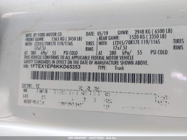 Ford F-150 Xl 2019 1FTEX1EP8KKD65353 Image 9
