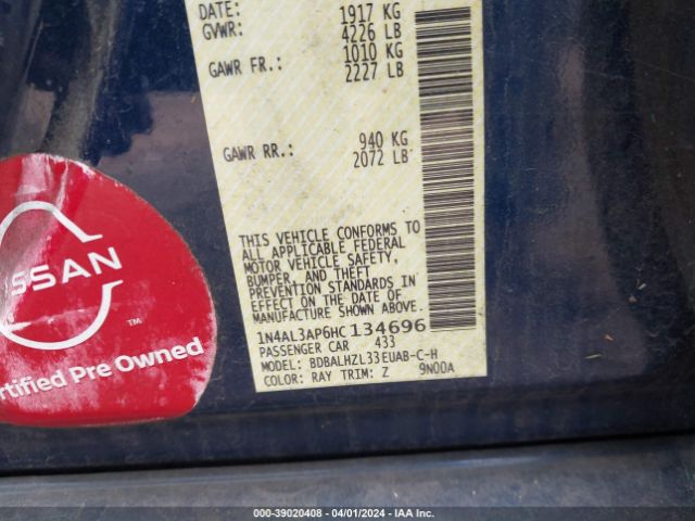 1N4AL3AP6HC134696 Nissan Altima 2.5 Sr
