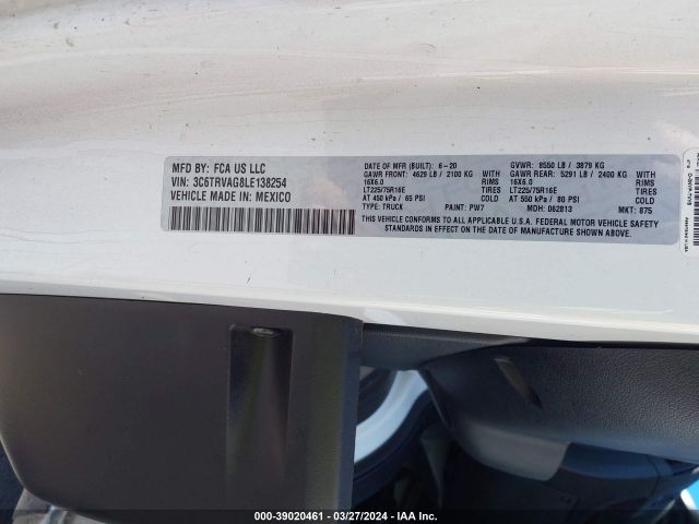 3C6TRVAG8LE138254 RAM Promaster 1500 Low Roof 136 Wb