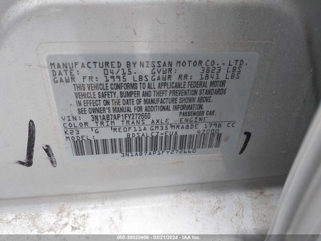 Nissan SENTRA S 2015 3N1AB7AP1FY272660 Image 9