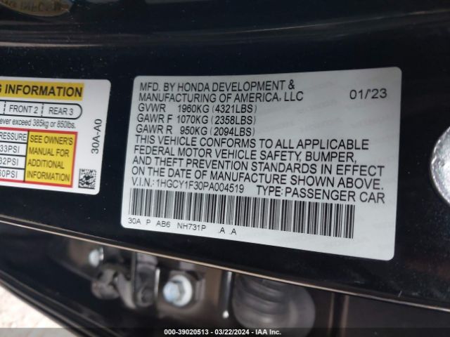 1HGCY1F30PA004519 Honda ACCORD EX