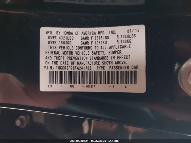 Honda ACCORD EX 2015 1HGCR2F78FA241702 Image 9