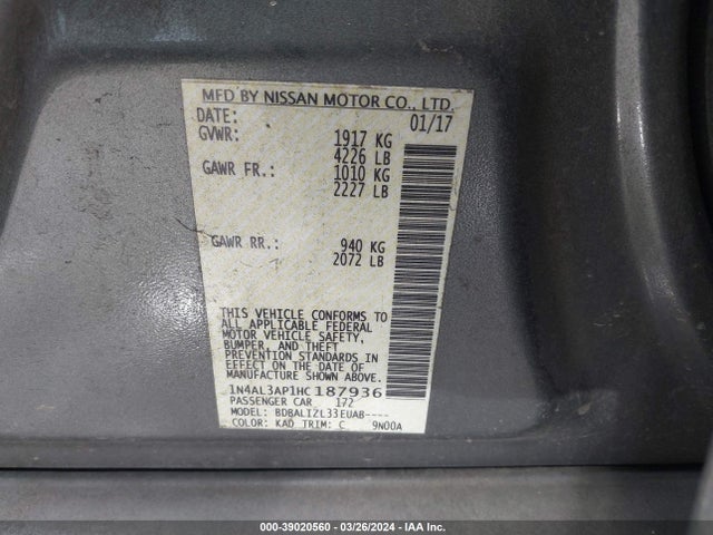 1N4AL3AP1HC187936 Nissan Altima 2.5 Sv