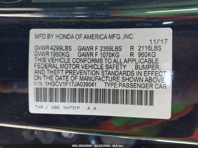 Honda ACCORD LX 2018 1HGCV1F17JA039041 Image 9
