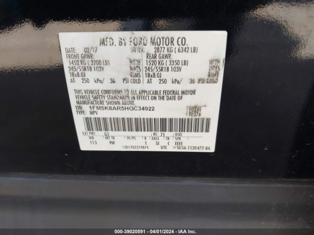 1FM5K8AR5HGC34922 Ford Utility Police Interceptor